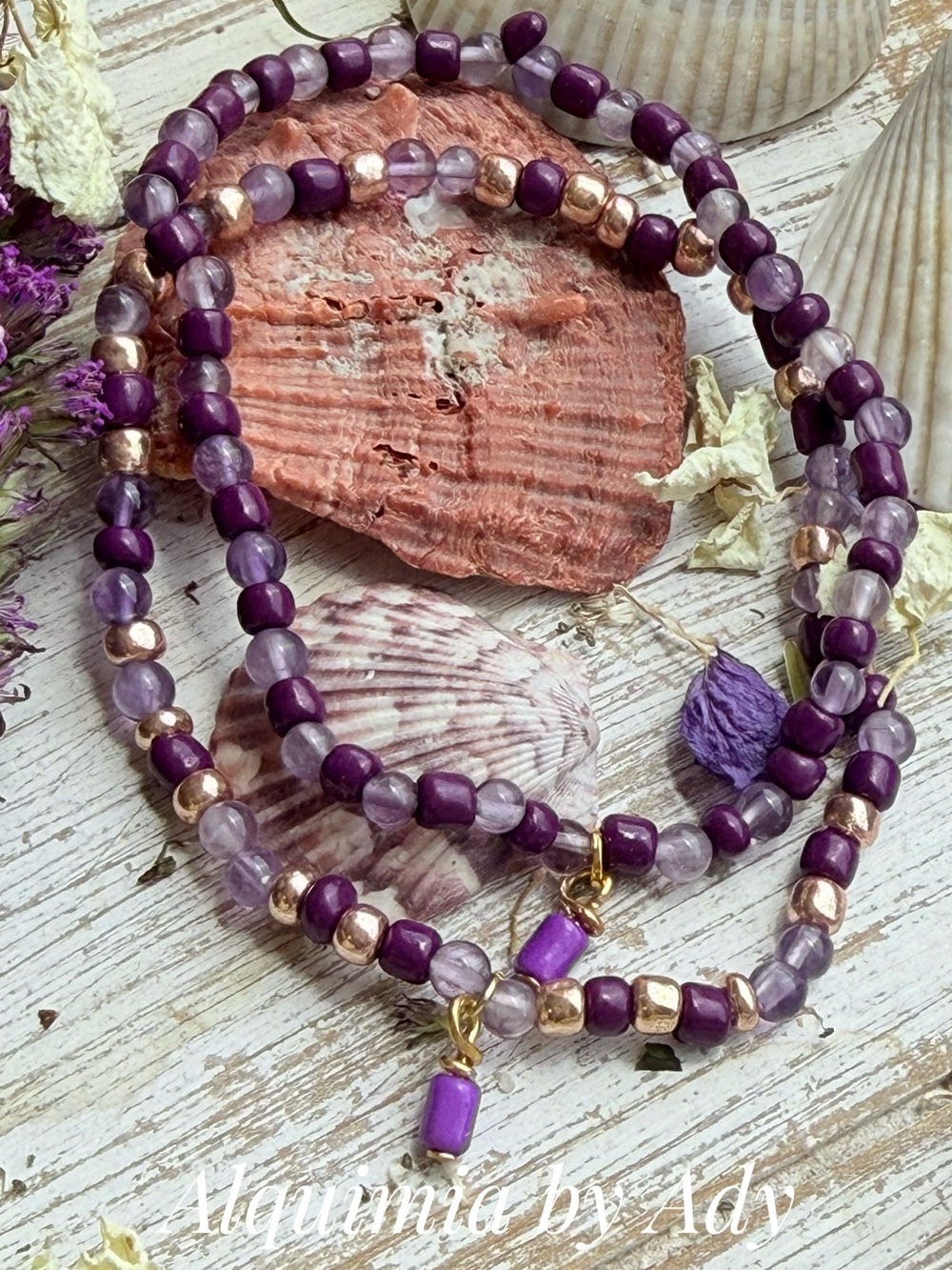 Amethyst Purple and Gold Beaded Layered Bracelet set